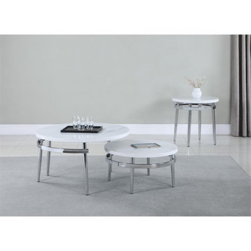 Coaster Modern Wood Round Top End Table with Metal Base in White