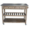 Bowery Hill 2-Drawer Farmhouse Wood Kitchen Cart with Casters in Barnwood Brown