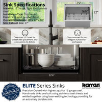 Karran Top Mount Stainless Steel 25" 16-Gauge Drop-In Single Bowl Sink Kit