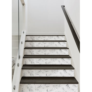 Breezy Palm Leaves Peel and Stick Stair Riser Strips, Grey, 48"w X 6.5"h, 6 Pack