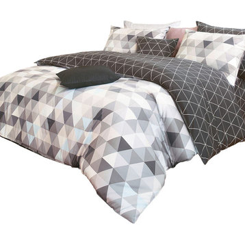 Reversible Charcoal And Gray Triangle Pattern Sateen Cotton Duvet Cover Set, Kin