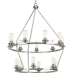Progress Lighting - Debut 15-Light, 2-Tier Chandelier - A new category of vintage modern fixtures takes center stage. Delicate details and warm finish options, including Graphite and Brushed Nickel, create statement making focal pieces for a variety of interiors. Debut provides a fitting stage to feature nostalgic, vintage lamps. Glass accessory shades in clear or frosted seeded finishes are available to complement traditional incandescent or energy efficient lamps.