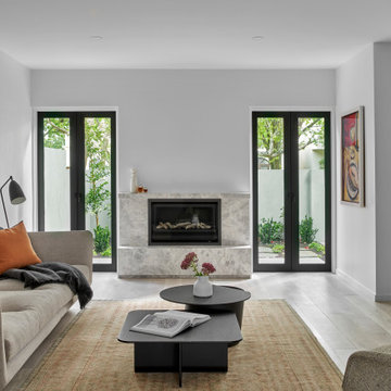 Living Room - Fireplace & French Doors