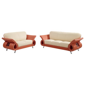 Global Furniture Usa 3250 2 Piece Bonded Leather Living Room Set In U559 Beige Orange Top Grain Leather Three Piece Sofa Set