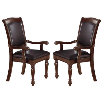 PU Upholstered Dining Arm Chair, Set Of 2, Brown