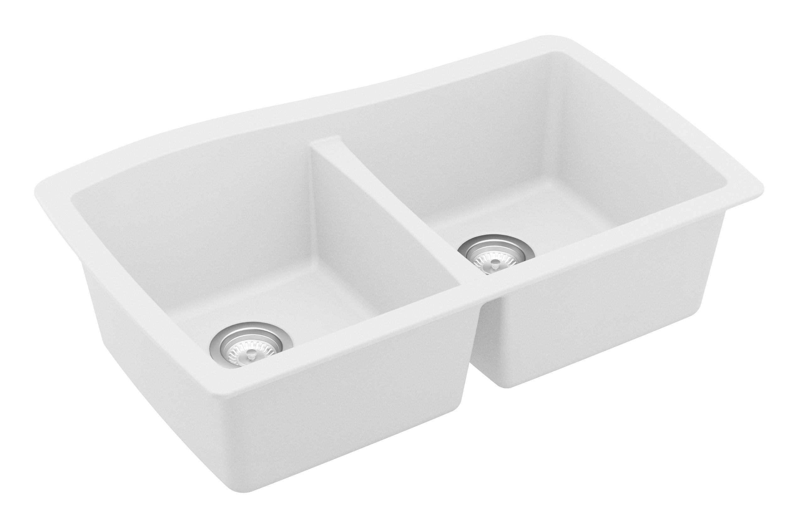Karran Undermount Quartz 33" 50/50 Double Bowl Kitchen Sink Kit, White