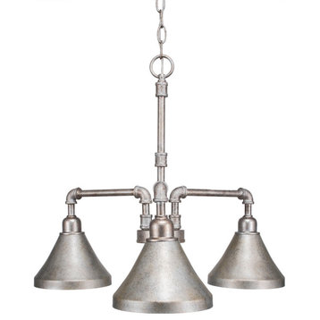 Vintage 3-Light Chandelier, Aged Silver/Aged Silver Cone Metal Shade