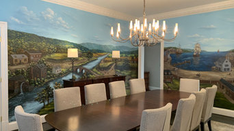 Colonial-Revolutionary Murals, hand painted throughout a dining room.