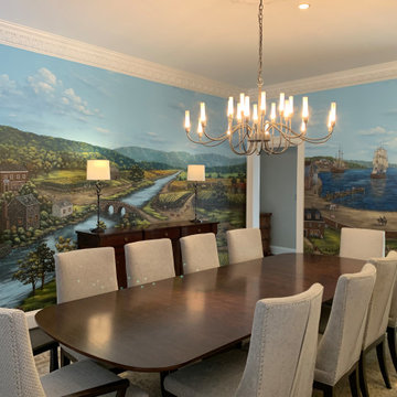 Colonial-Revolutionary Murals, hand painted throughout a dining room.