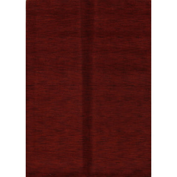 Gabbeh Contemporary Solid Color Hand-Knotted Oriental Area Rug, Red, 6'0"x4'3"