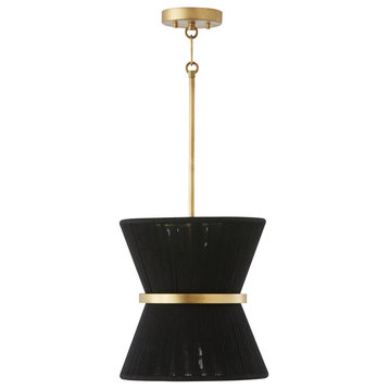 Cecilia One Light Pendant, Black Rope and Patinaed Brass