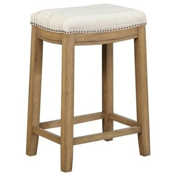 Linon Claridge Backless Counter Stool Striped Padded Seat Wood Frame in Brown