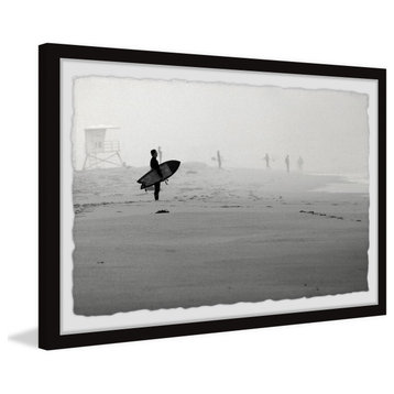 "Foggy Beach Surfing" Framed Painting Print, 36x24