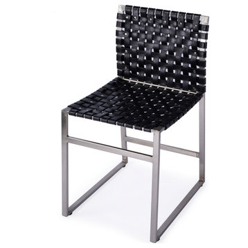 Urban Woven Leather Side Chair, Black