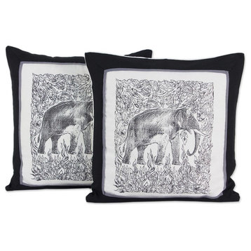 Elephant Cotton Cushion Covers, Set of 2