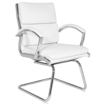 Mid-Back Visitor's Chair in White Faux Leather in Chrome Finish Base