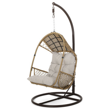 Auckland Wicker Hanging Chair With Stand, Light Brown/Brown/Beige