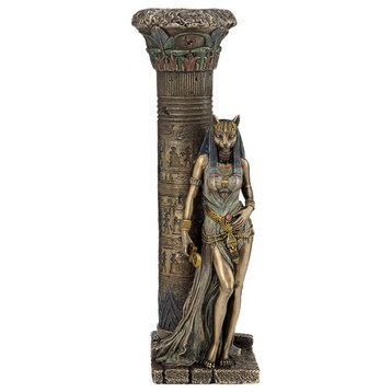 Egyptian Goddess Bastet Leaning On A Pillar, Egyptian