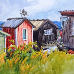 'Fishing Cabins' Original Watercolor Painting by Erin Dertner - Paintings