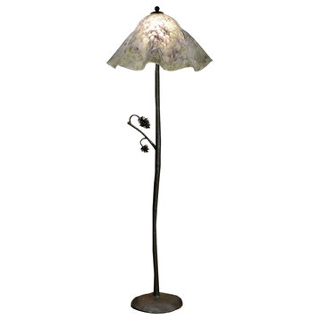 Wrought Iron Piney Woods Floor Lamp With Glass Shade