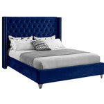 Meridian Furniture - Ames Velvet Bed, Navy, Full - Elegant and eye-catching, the stunning Aiden Bed from Meridian Furniture is the perfect addition to any bedroom. Rich velvet covers the deep tufted design. A beautiful wing bed design is complimented by hand applied chrome nail head details. Strength and beauty is guaranteed with a solid wood frame and stainless steel legs.