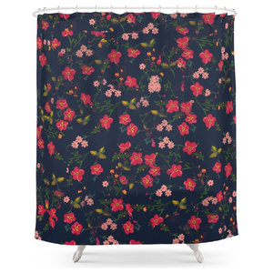 Dark Gray Grunge And Red Polka Dots Shower Curtain Contemporary
