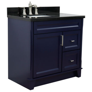37" Single Sink Vanity, Blue Finish With Black Galaxy Granite