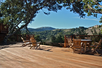 Large transitional backyard deck photo in San Francisco with no cover