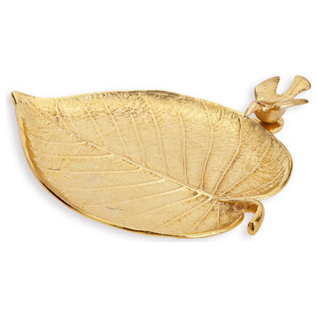 Gold Leaf Tray With Bird, 9"x8"