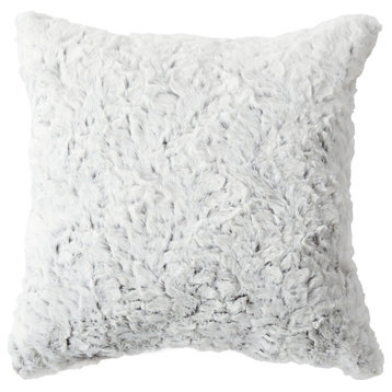 Sorra Home Faux Fur Silver Indoor Knife Edge Square Pillow, 16" H x 16" W