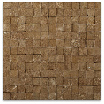 1 X 1 Noce Travertine Split-Faced Mosaic Tile