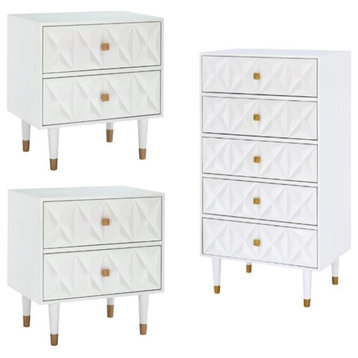 Home Square 3-Piece Set with 2 Nightstands and Dresser Chest in White