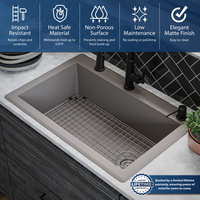 Karran Drop-In Quartz 33" 1-Hole Single Bowl Kitchen Sink Kit, Concrete