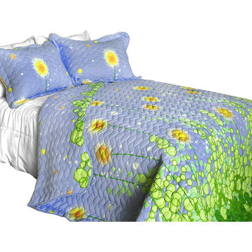Dandelion Dancing Night Cotton 3PC Floral Vermicelli-Quilted Quilt Set Full/Quee