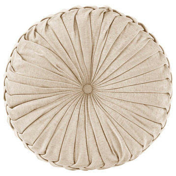 Pleated Poly Chenille Round Floor Pillow Seat Cushion, Ivory