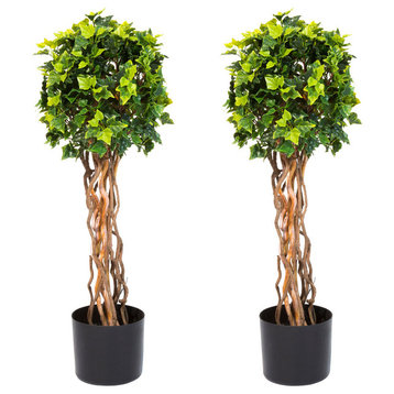 Pure Garden 30 Inch English Ivy Single Ball Topiary Tree, Set of 2