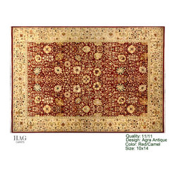 H.A.G. Hand Knotted Carpet 11/11 Quality Textured Red/Camel - Floor Rugs