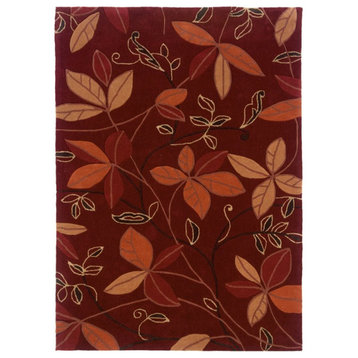 Linon Trio Floating Hand Tufted Polyester 8'x10' Rug in Garnet Red