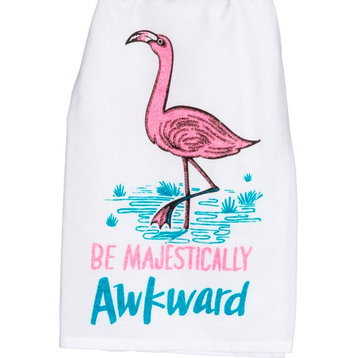 Be Majestically Awkward Pink Flamingo Glitter Kitchen Dish Towel