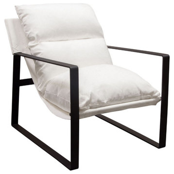 27" Modern Accent Chair, Crisp White, Soft Linen Fabric, Sling Chair