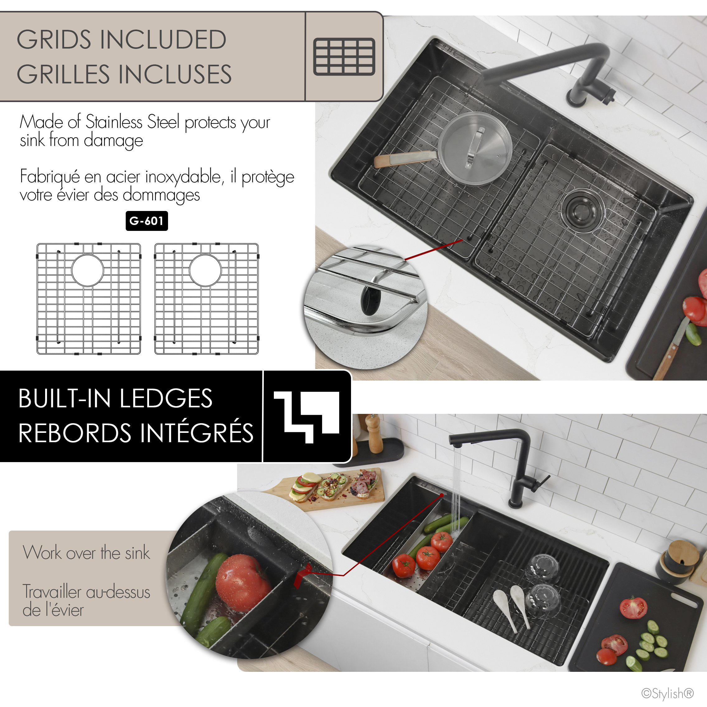 STYLISH 32 in Workstation Double Bowl Undermount Kitchen Sink with Accessories, Graphite