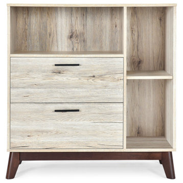 Deschutes Mid-Century Modern 2 Drawer Cabinet, Sanremo Oak/Wenge