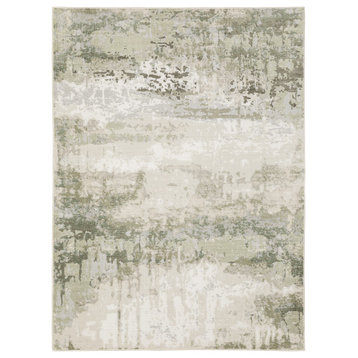 Christian Abstract Contemporary Power-Loomed Area Rug, Beige and Green, 9'10"x12