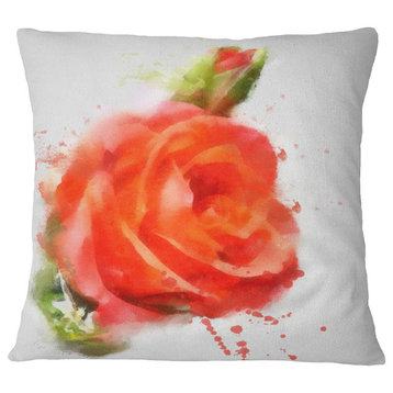 Red Hand Drawn Rose Sketch Floral Throw Pillow, 16"x16"