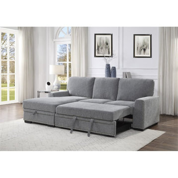 Lexicon Morelia Chenille Sectional with Pull Out Bed and Storage in Dark Gray