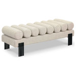 Meridian Furniture - Akeela Linen Textured Fabric Upholstered Bench, Beige - Revitalize your seating area with this stunning beige Akeela linen textured fabric bench featuring a rolled cushion top. Upholstered in rich beige linen textured fabric, this bench delivers both comfort and sophistication and features matte black metal legs to provide sturdy support while adding a modern touch to its art deco design. An ideal addition to an entryway, bedroom, or living room, the bench redefines your space with timeless charm.