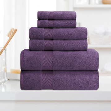 6 Piece Cotton Zero Twist Textured Towel Set, Grape Seed