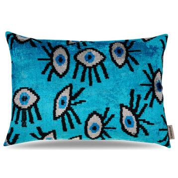 Canvello Congress Blue Turquoise Olive Evil Eye Pillow, 16x24 in