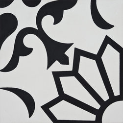 Moroccan Mosaic and Tile House - Taj Handmade Cement Tile, Black/White, Sample - Wall And Floor Tile