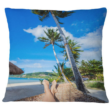 Relaxing in Hammock Landscape Photography Throw Pillow, 16"x16"